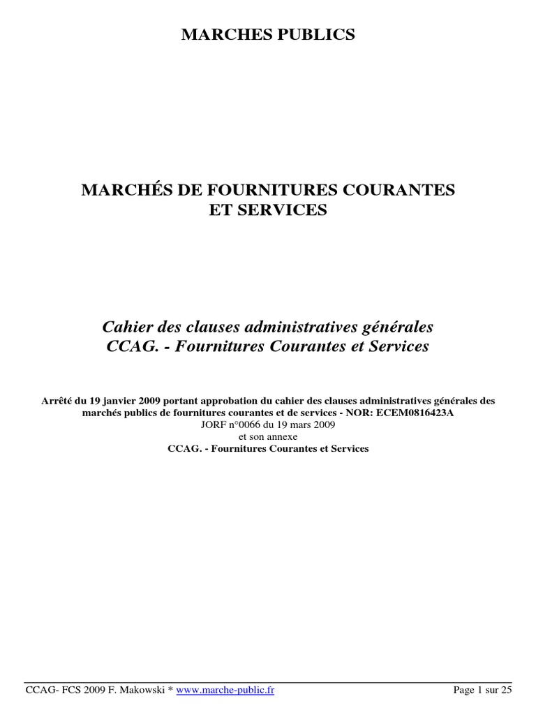ccag fournitures courantes et services 2009